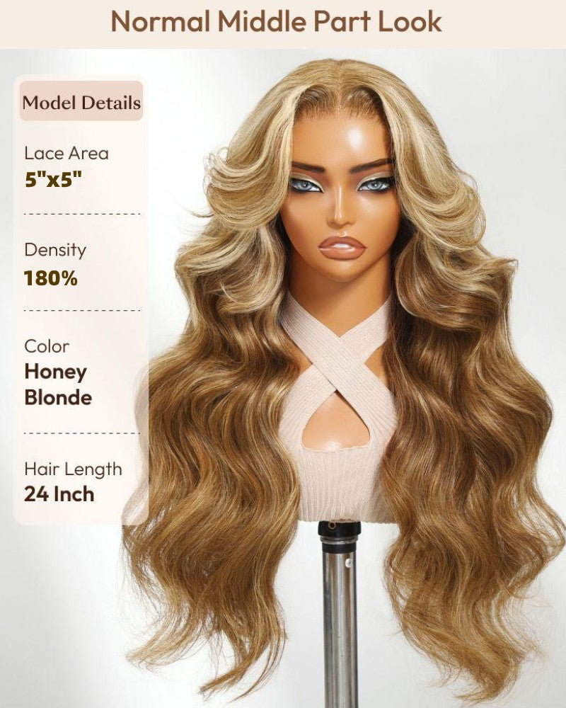 Honey Blonde Body Wave 5x5 Lace Closure Wig