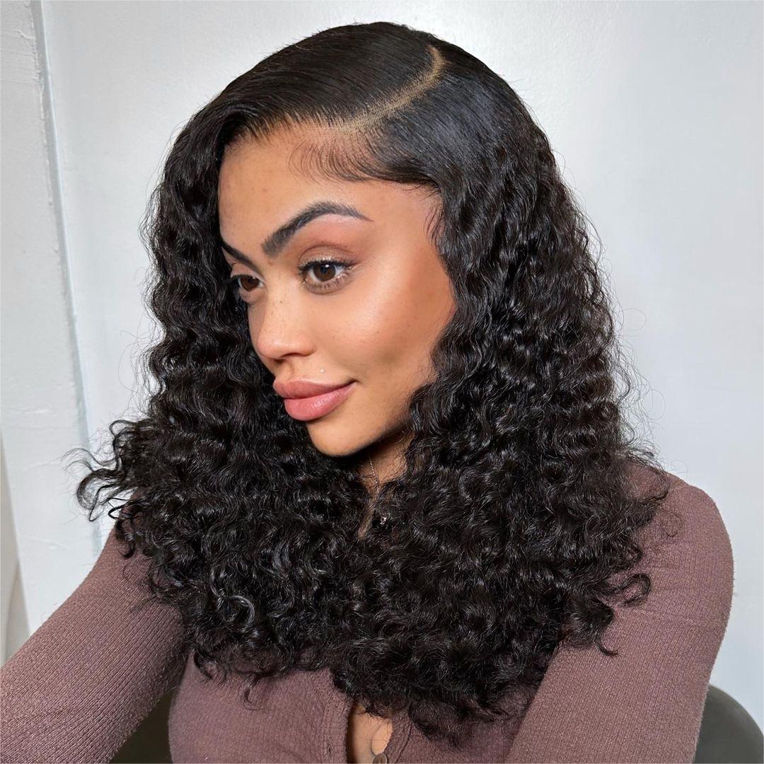 Natural Black Human Hair Curly Lace Frontal Wig