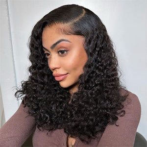 Natural Black Human Hair Curly Lace Frontal Wig