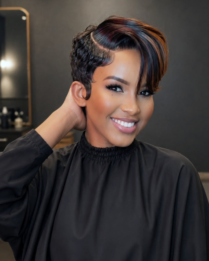 Boss Lady Style Short Pixie 13x6 Lace Wig with Highlights Bangs