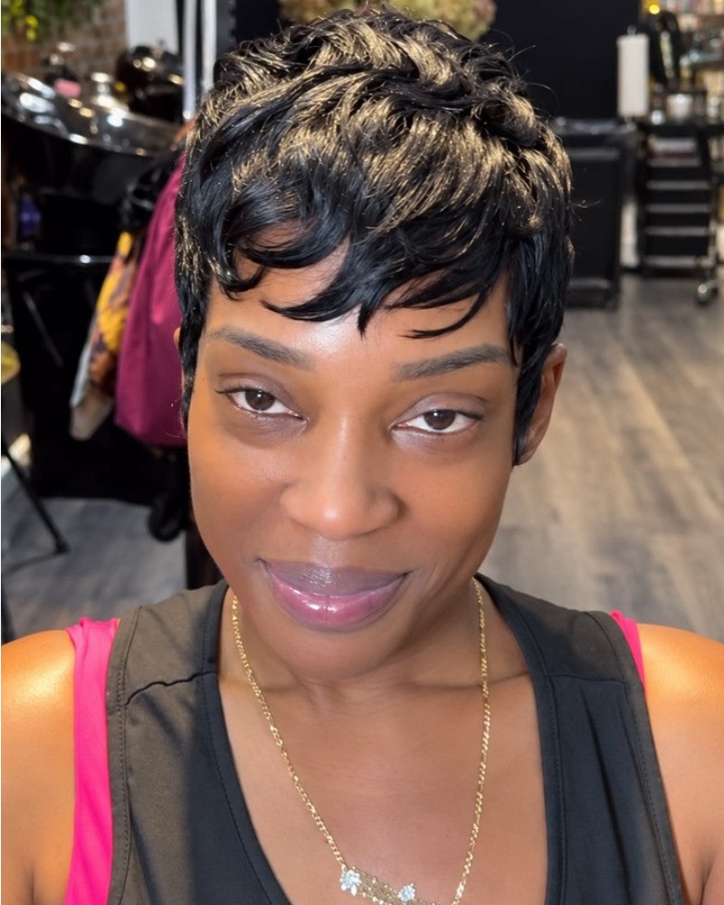 Poised Wavy Pixie 13x6 Lace Wig with Curved Bangs