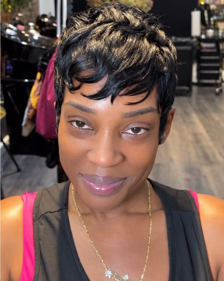Poised Wavy Pixie 13x6 Lace Wig with Curved Bangs