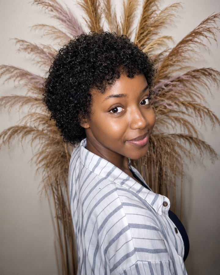 Wash & Go Wet Look 5x5 Lace Short Curly Wig with Bangs
