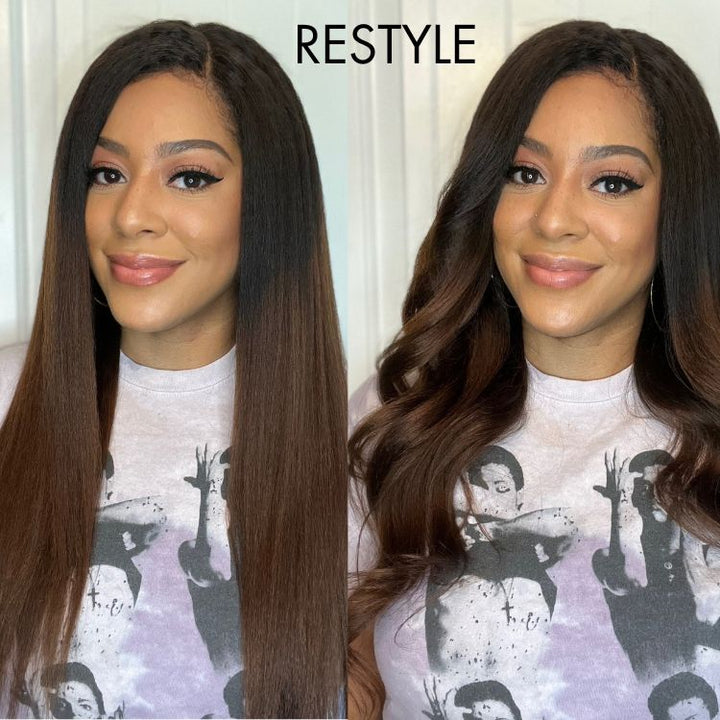 Kinky Edges Black To Brown Ombre Kinky Straight 5x5 Closure Lace Glueless Wig