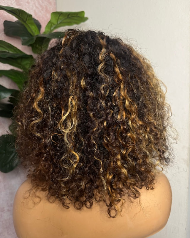 Kinky Curl Blonde Highlight 4c Edges 5x5 Closure Lace Wig
