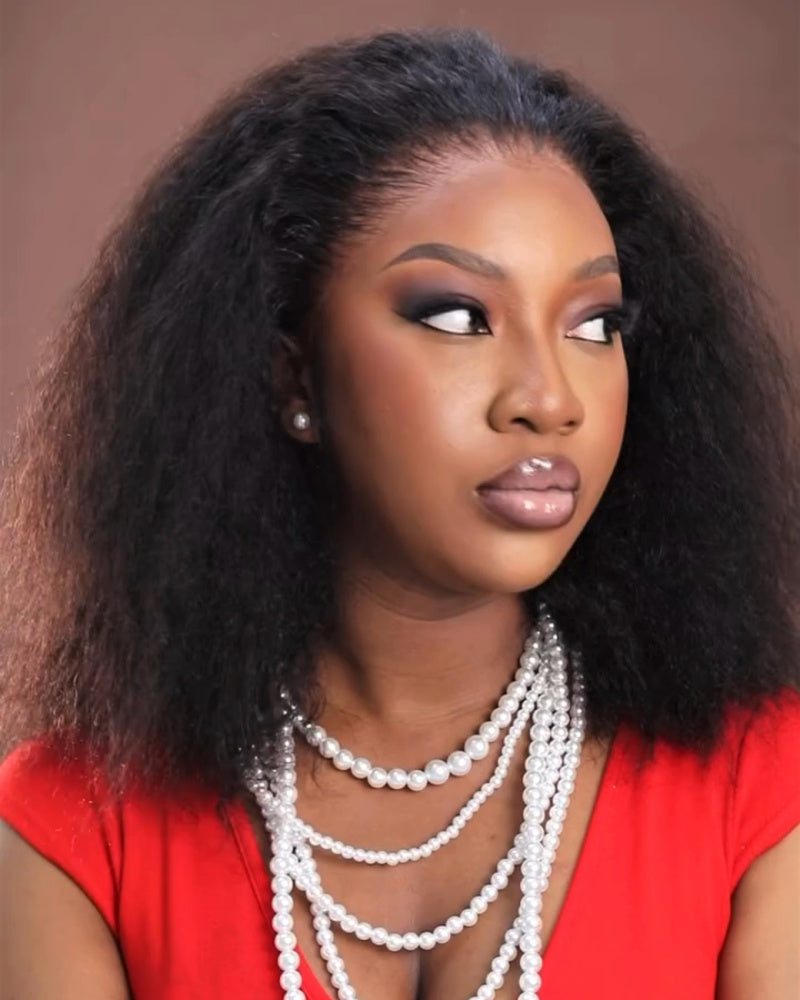 Natural Short Kinky Straight 13x4 Lace Frontal Wig