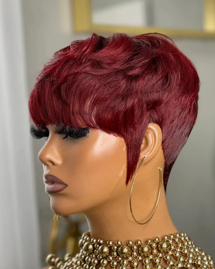Short Pixie Cut Glueless Human Hair Wig With Bangs