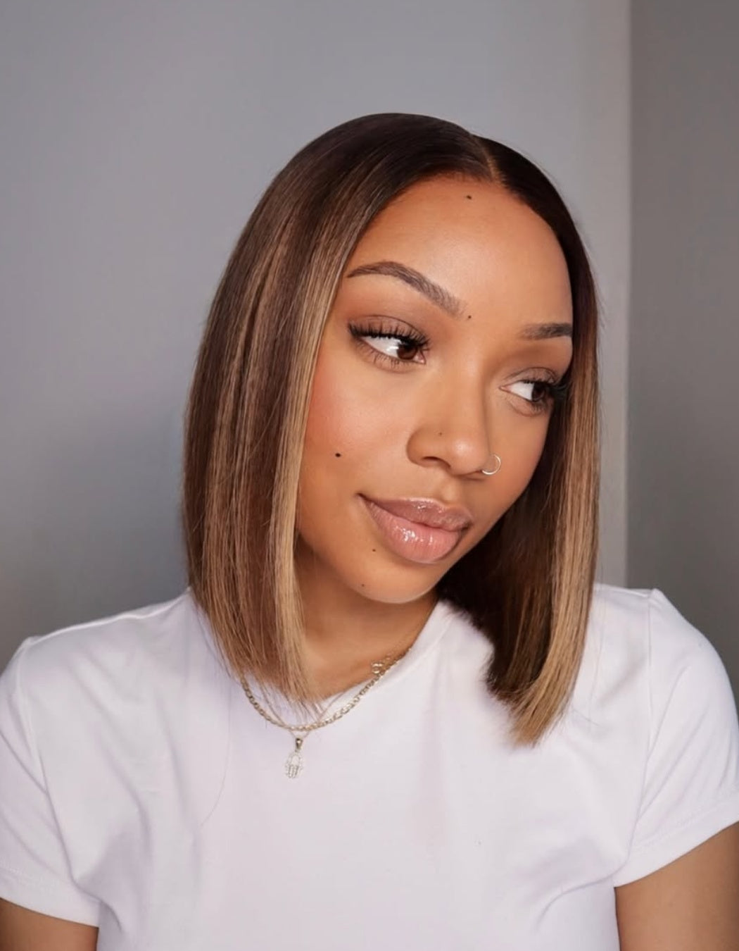 Brown Highlights Straight Hair 13x4 Lace Front Wig