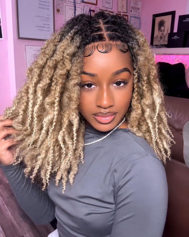 Ombre Blonde HD Full Lace Middle Part Boho Locs Wig with Baby Hairs