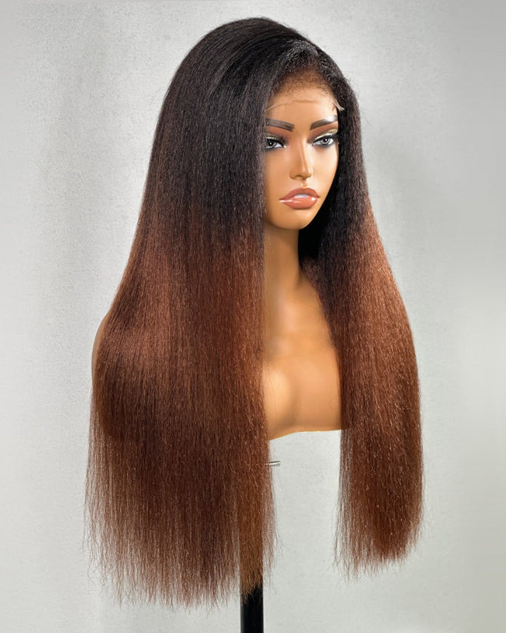 Ombre Brown Kinky Straight 4C Kinky Edge 360 Lace Front Wig