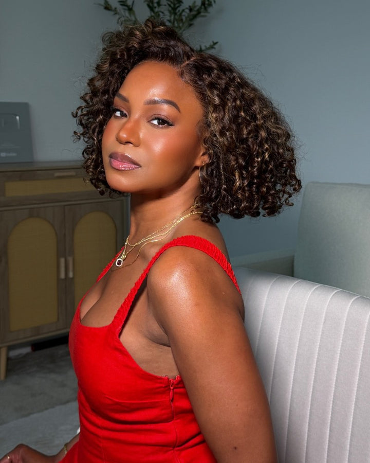 Light Brown With Highlights Curls 13x4 Lace Front Wig