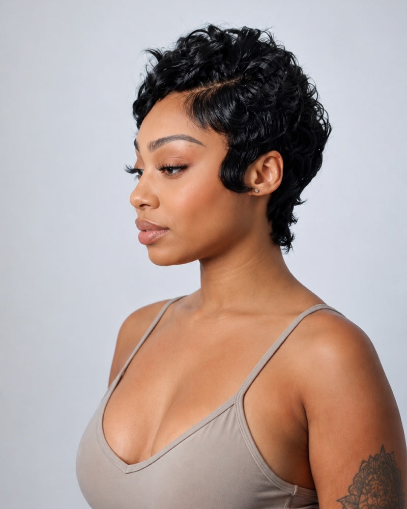 Chic Full Lace Pre-styled Layered Finger Wave Curly Wig with Side Part