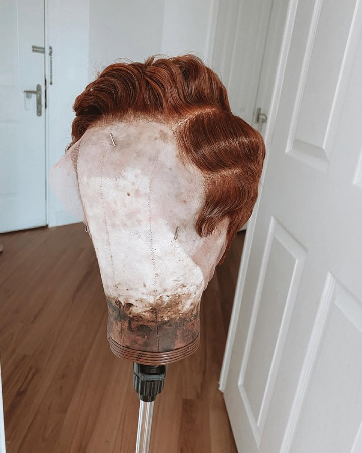 Copper Brown Full Lace Edgy Side Cut Short Pixie Wig