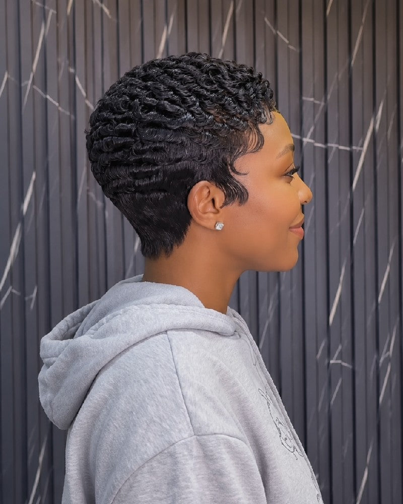 Edgy Double Lines Full Lace Short Curly Wig with Baby Hair