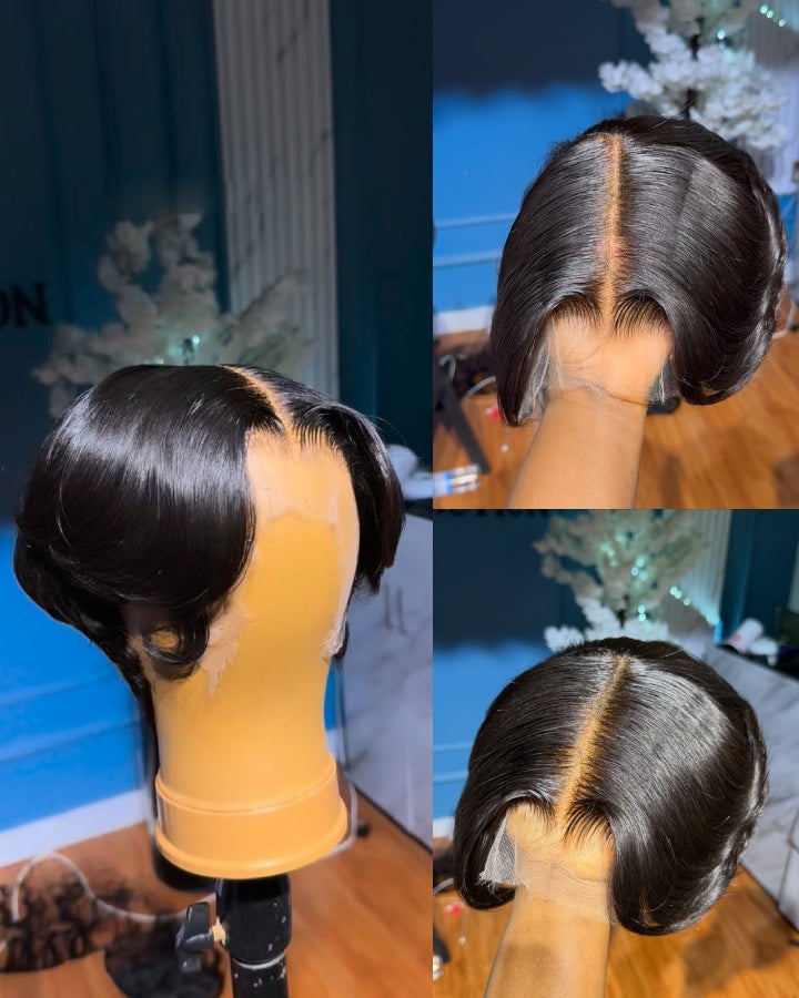 Korean Pixie Middle Part Layered Lace Front Wig