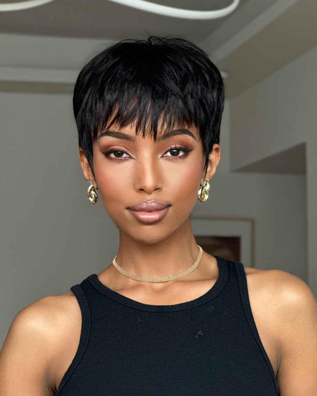 Wear & Go Layered Short Pixie Cut Human Hair Wig With Bang