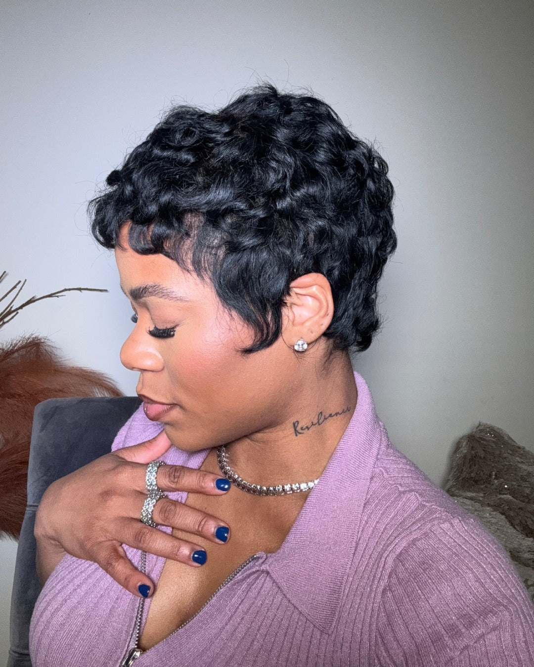 Natural Realistic Short Pixie Cut Curly Full Lace Wig