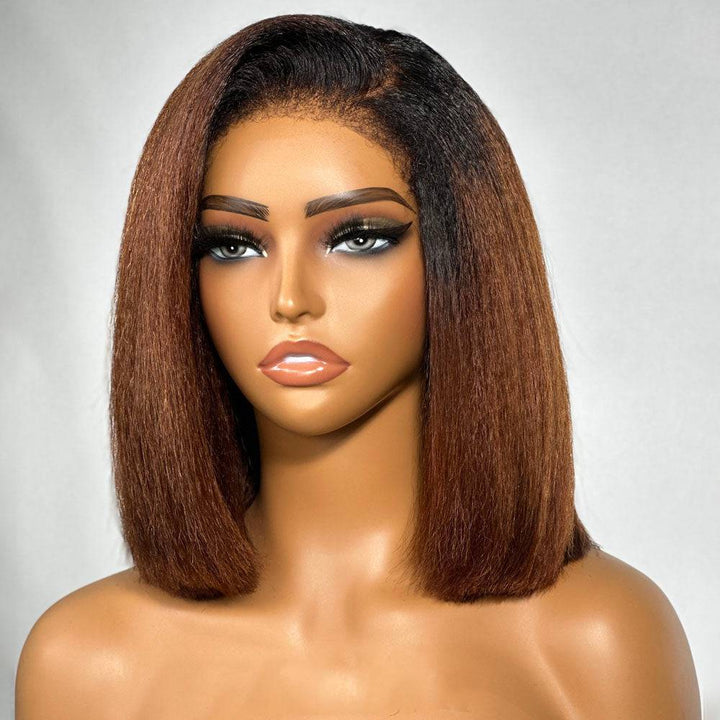 Ombre Brown Kinky Straight 5x5 Pre Cut HD Lace Kinky Edges Wig