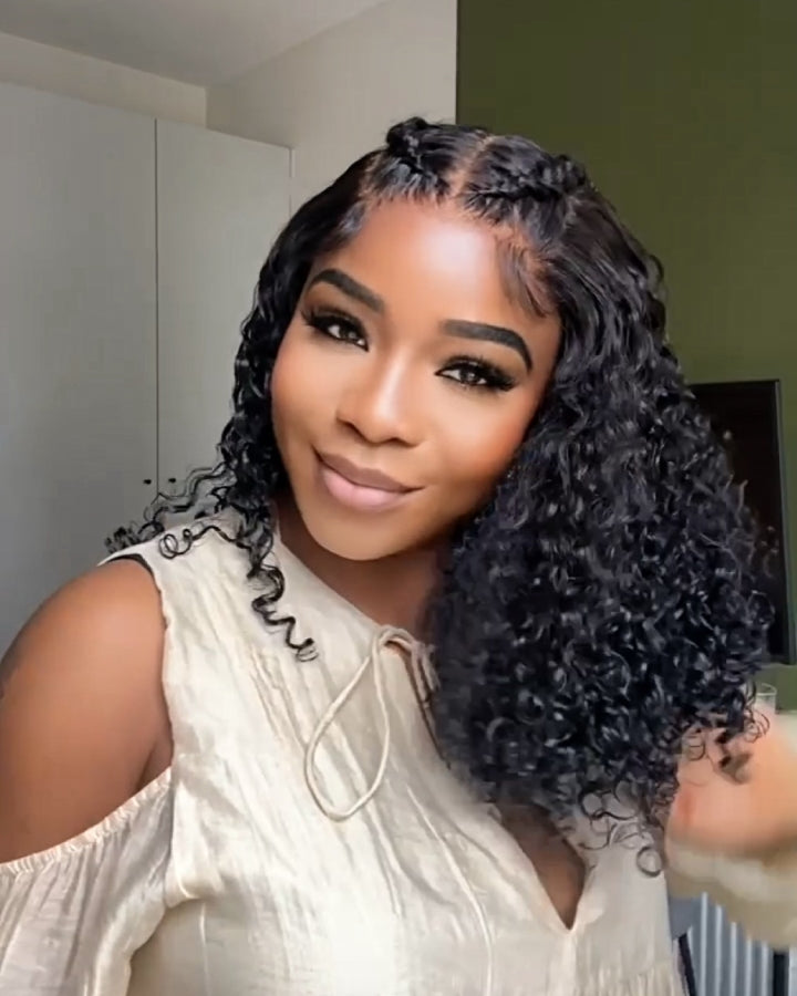 Natural Black 7x5 HD Lace Closure Pre-braided Human Hair Curly Wig