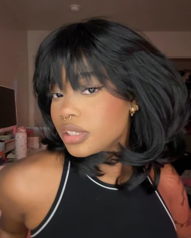Face-Framing Layered Curtain Bangs Wavy Lace Closure Wig
