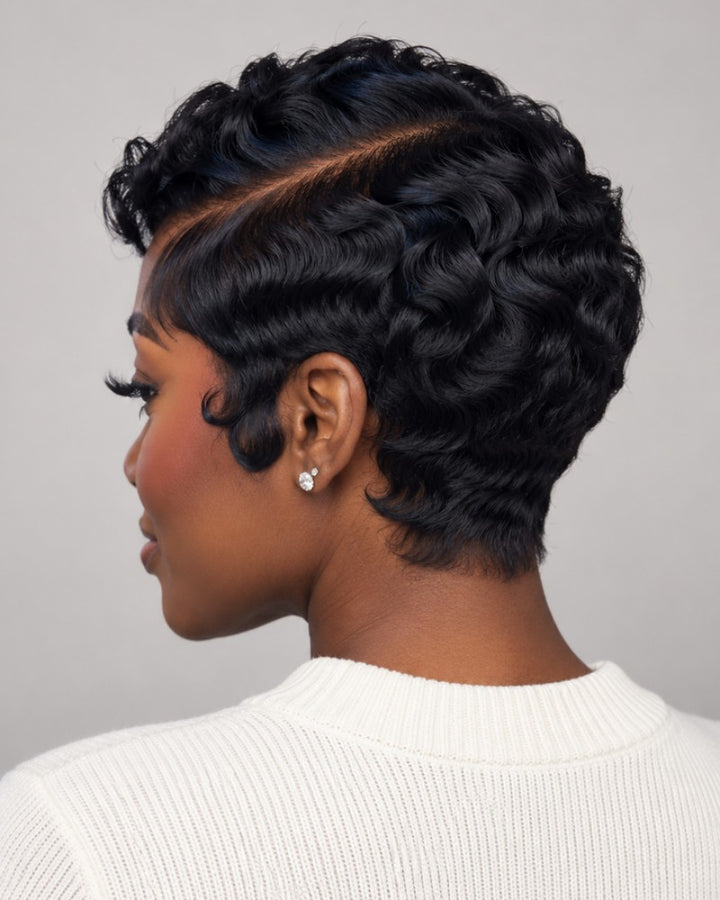 Elegance Side Part Pixie 13x6 Lace Wig with Finger Waves