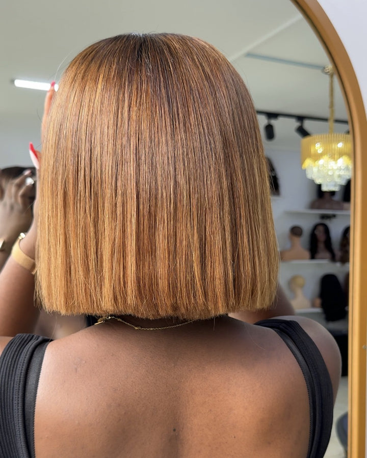 Golden Brown Highlighted Straight Hair 5x5 Lace Closure Wig