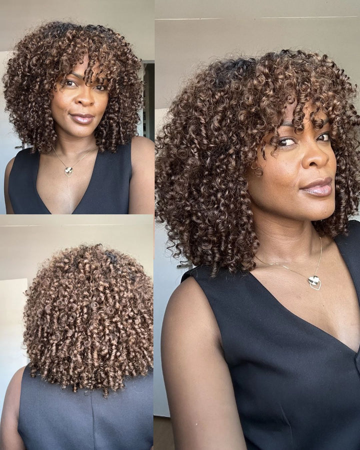 Golden Chocolate Curls Bangs Glueless Wig