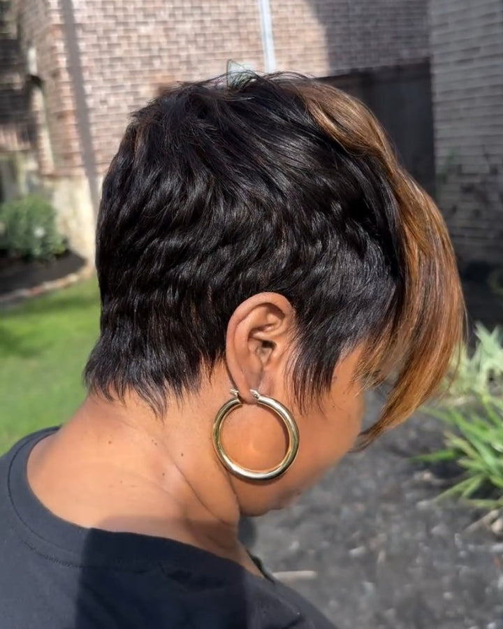 13x6 Lace Ombre Brown Highlights Layered Pixie Cut Wig