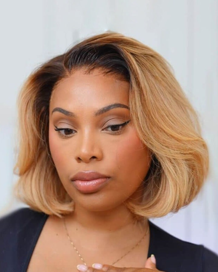 Layered Cut Trendy Blonde Ombre Bob Lace Front Wig