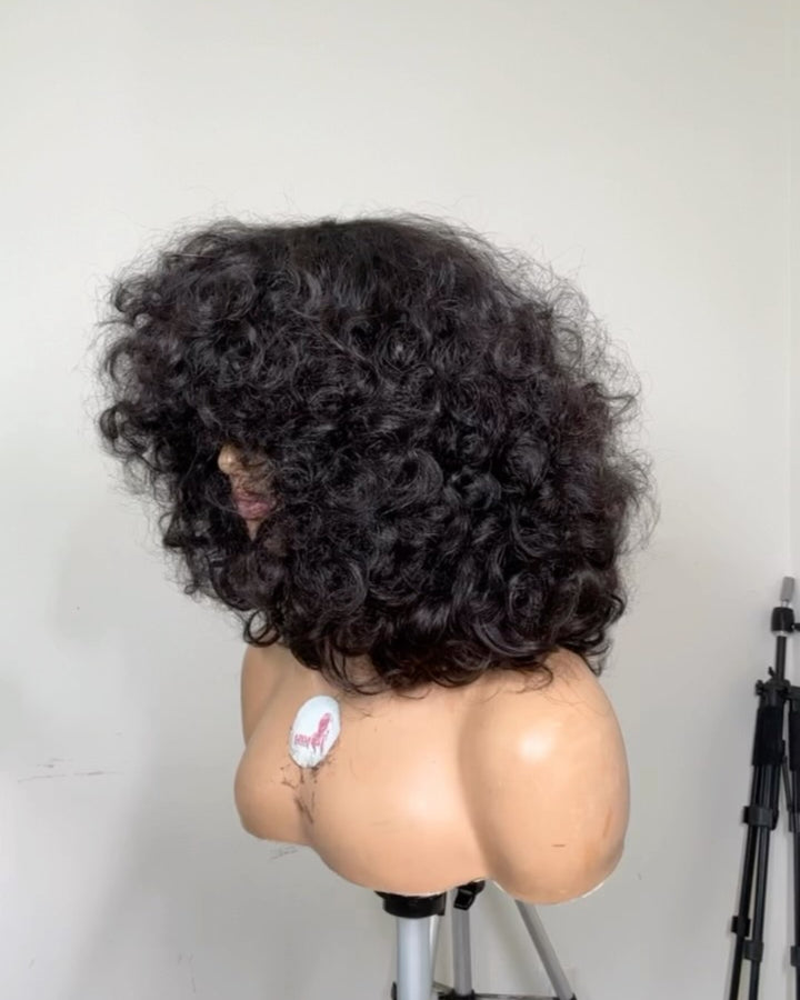 Glueless Voluminous Curly Bob Wig With Bangs