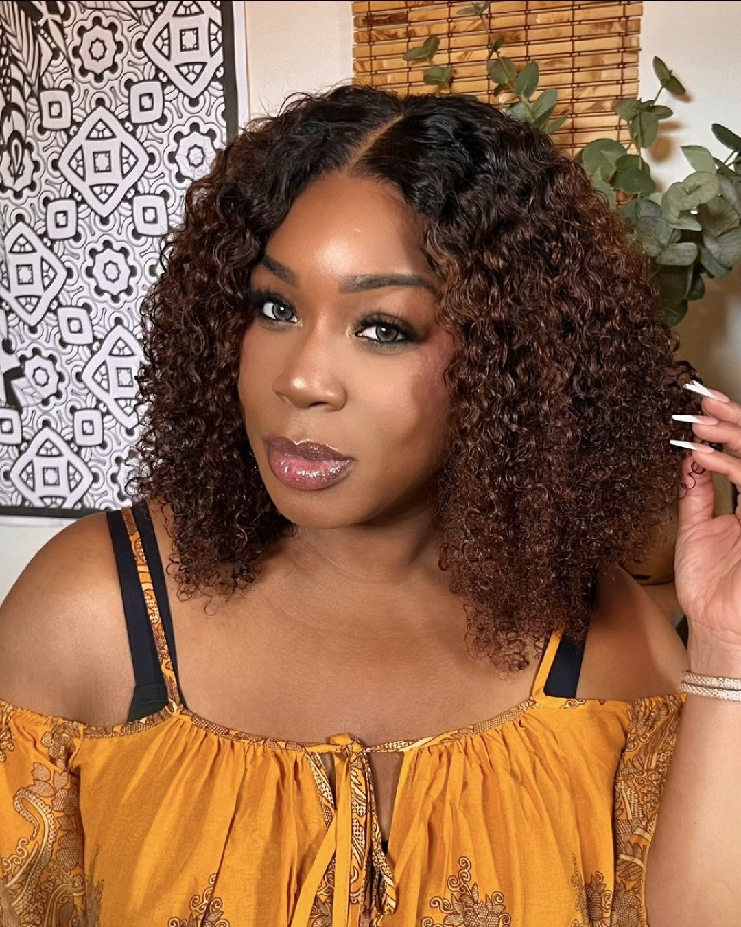 Fluffy Ombre Brown Jerry Curly 5x5 Lace Closure Wig