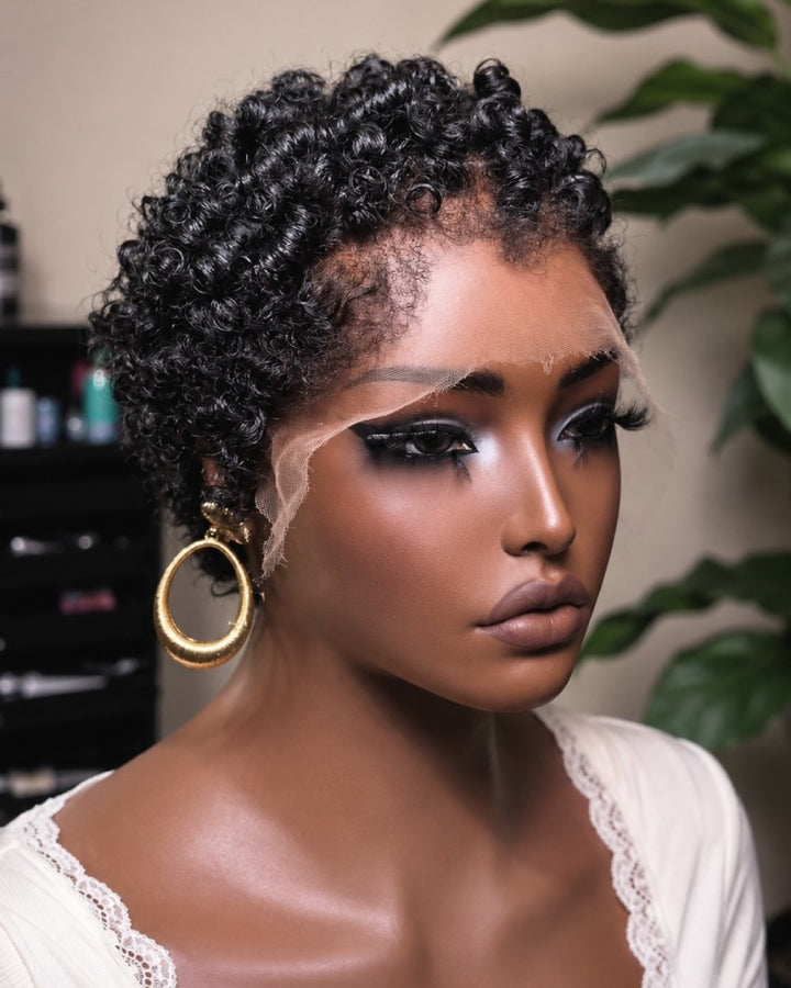 Soft Glam Full Lace Short Curly Afro Pixie Wig for Summer Wear