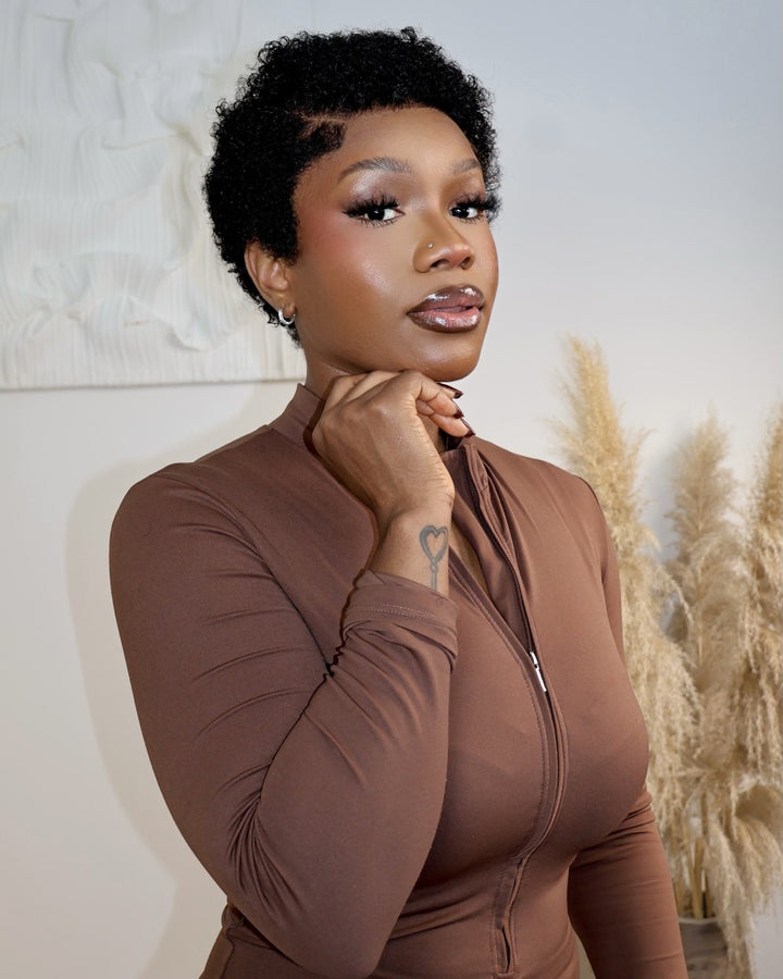 Full Lace Minimal Curly Afro Pixie Cut Wig With Drawstring