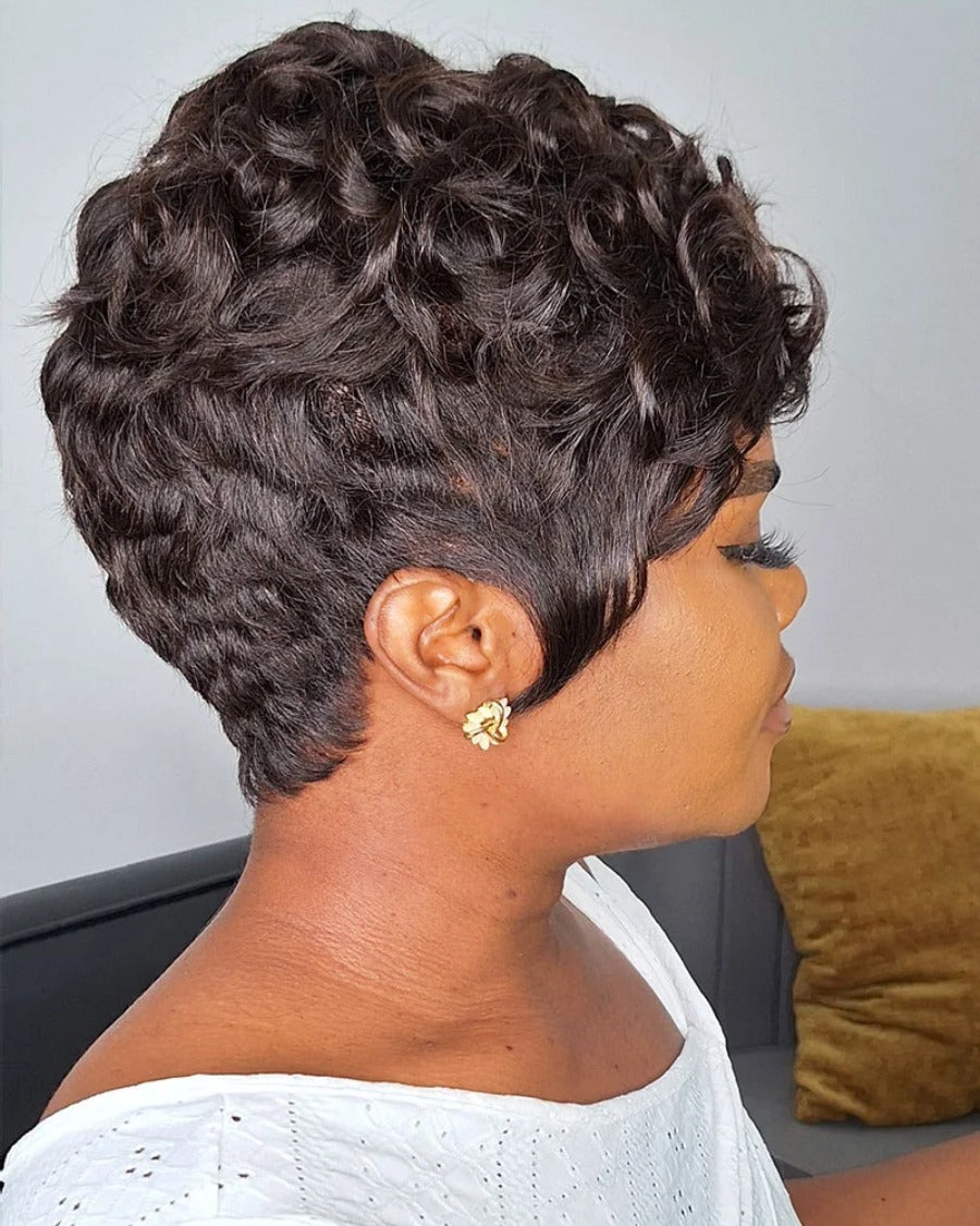 Side Bang Wave Curls Full Lace Short Pixie Cut Wig