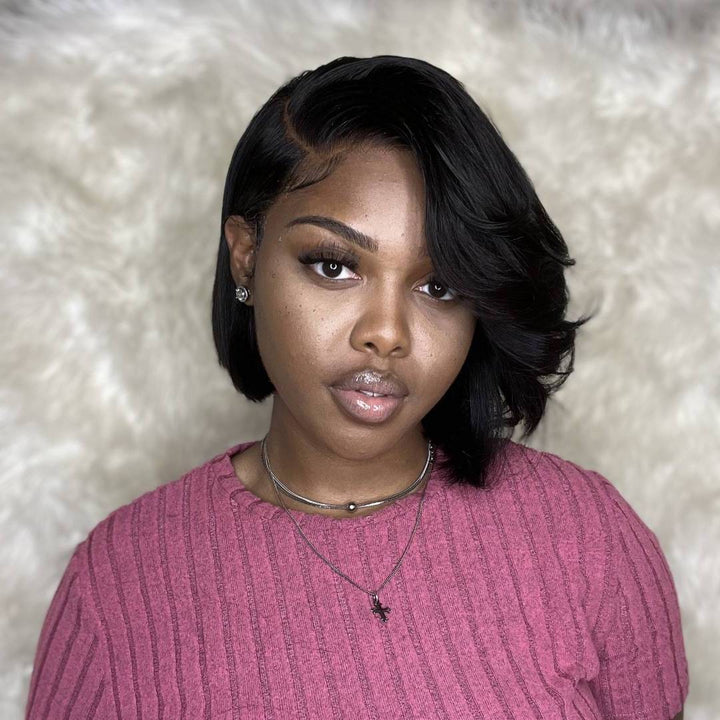 Invisible Lace Closure Side Parted Layered Bob Wig