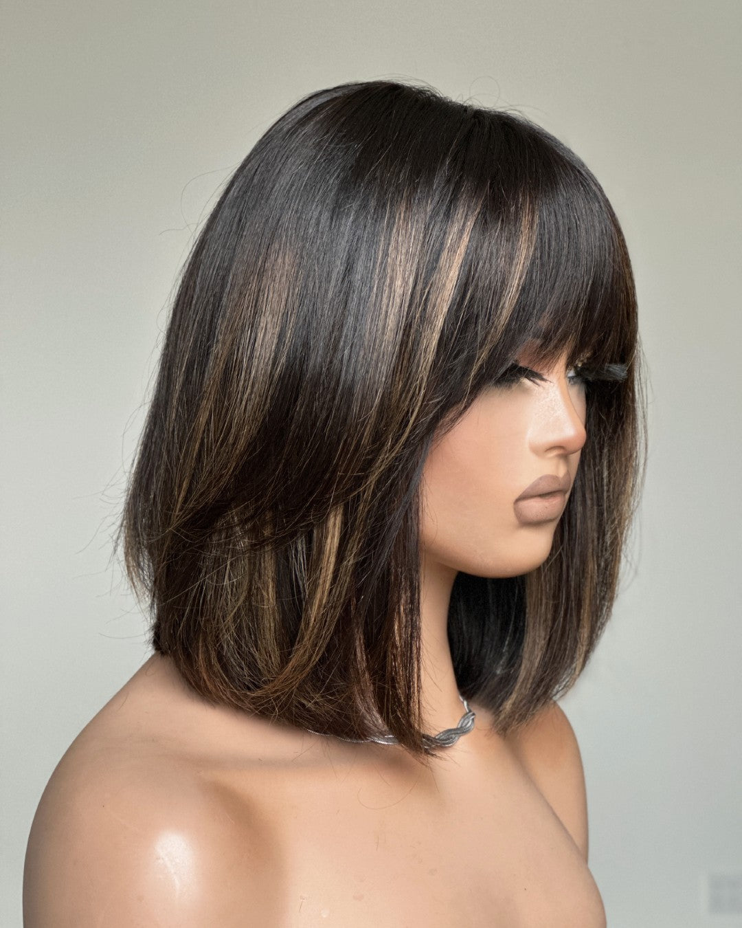 Brown Highlight with Bangs Bob Wigs Human Hair Wig