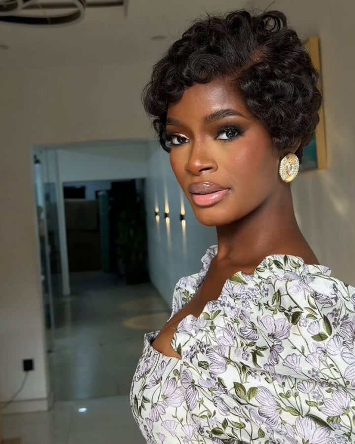 Natural Curly Finger Wave Side Parted Full Lace Wig