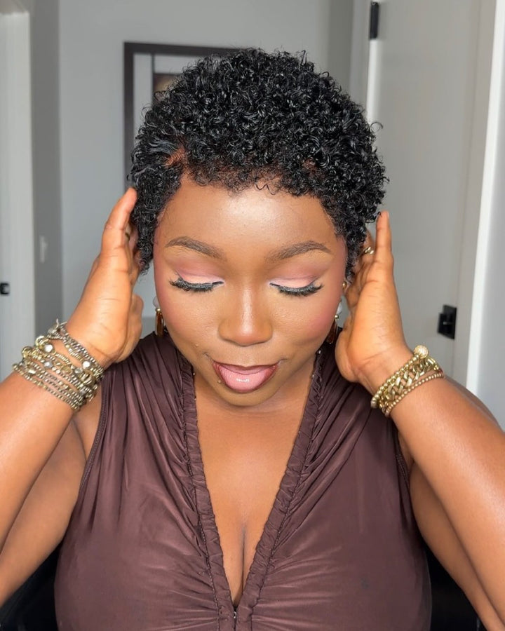 Black Mini Curly Coco Pixie Lace Front Wig