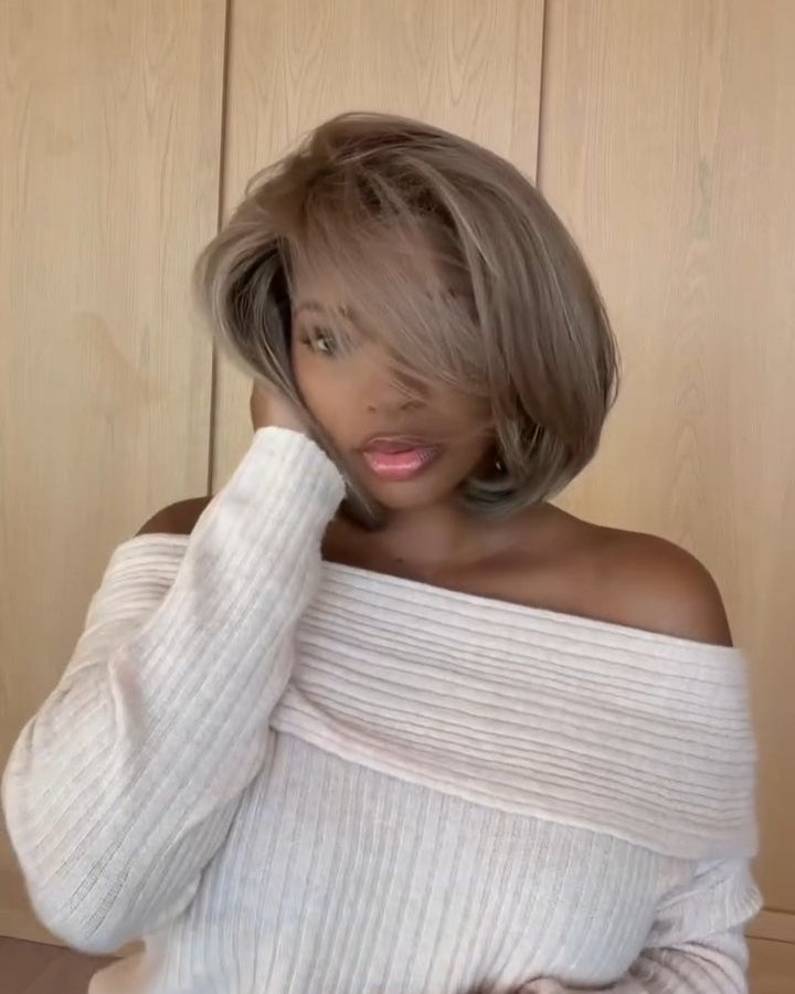 Ash Blonde Highlights Layered Bob Human Hair Lace Closure Wig