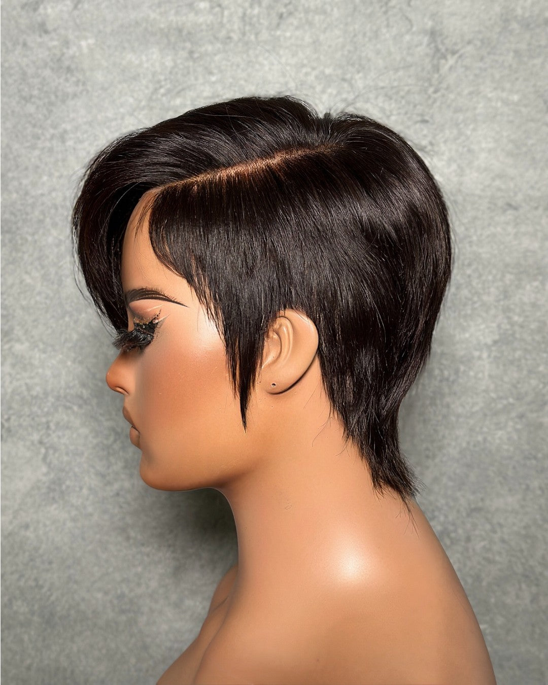 Natural Full Lace Pixie Cut Wig With Side Swept Bangs