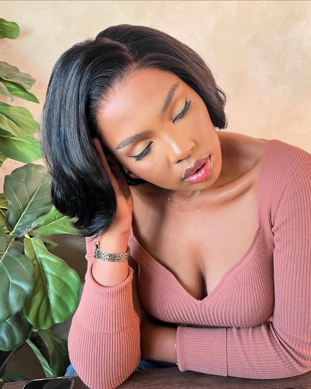 Side Part Layered Wave Bob 5x5 Lace Closure Wig
