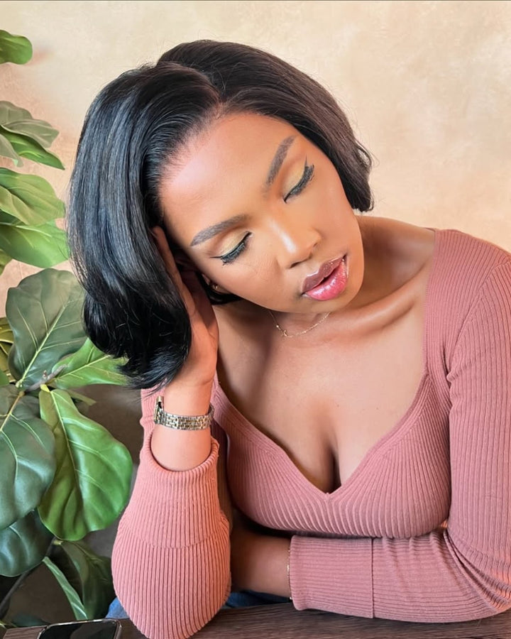 Side Part Layered Wave Bob 5x5 Lace Closure Wig