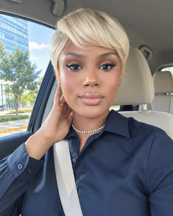 Graceful 613 Blonde Layered Pixie 13x6 Lace Wig with Side Swept Bangs