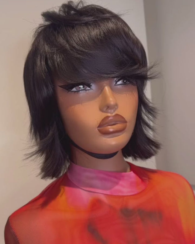 Short Layered Cut Hair With Fringe Bang 13x4 Lace Wig
