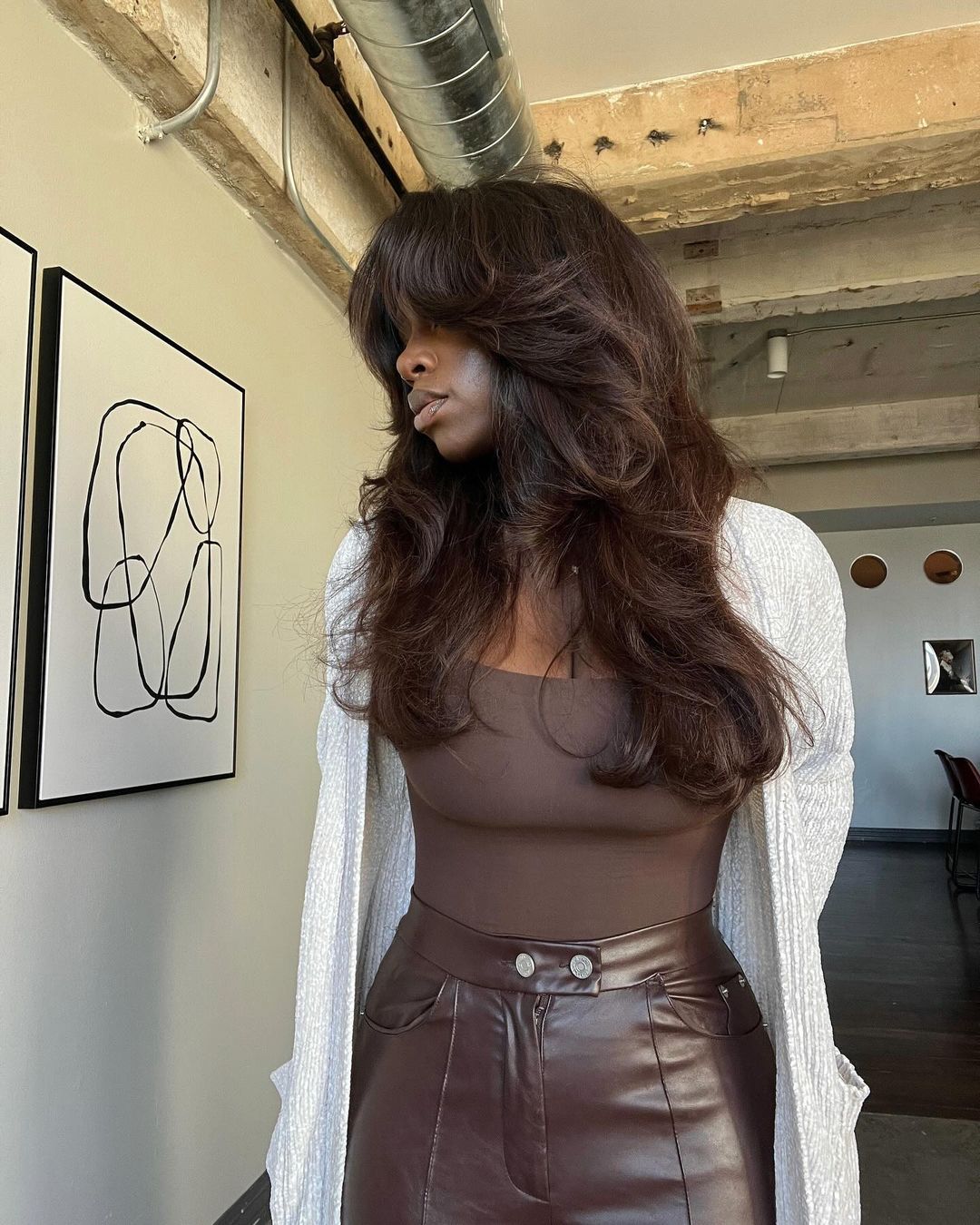 Cocoa Brown Layered Wavy With Curtain Bangs 5x5 Lace Closure Wig