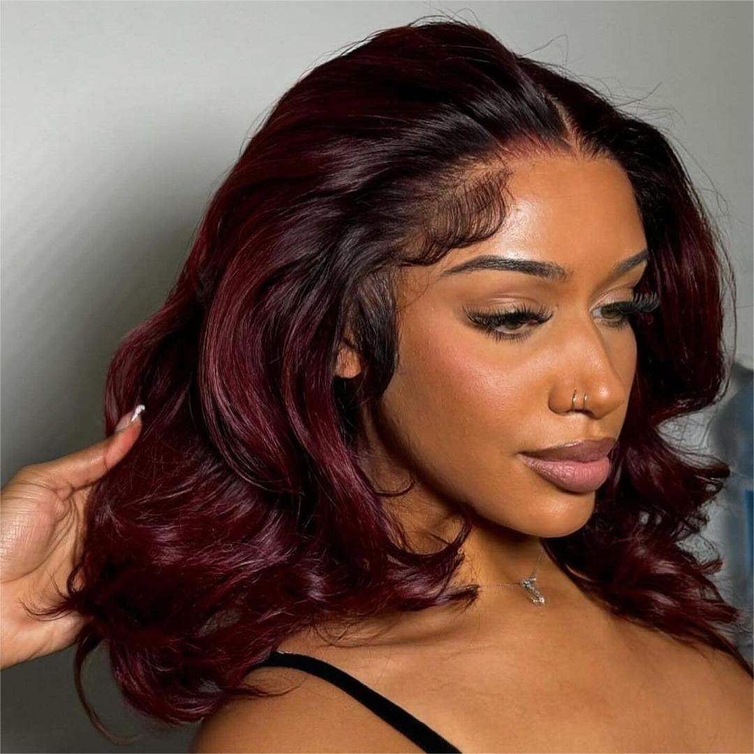 Burgundy Layered Wavy 13x4 Lace Frontal Wig