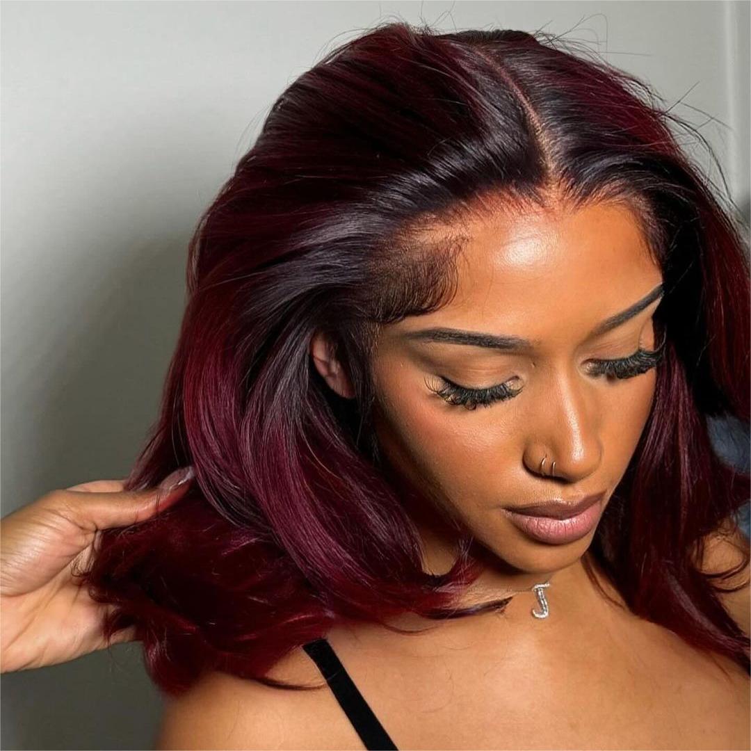 Burgundy Layered Wavy 13x4 Lace Frontal Wig