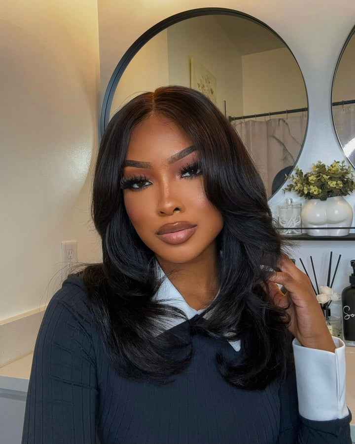 Wear & Go Layered Wavy Curtain Bangs 4x4 Pre Cut Lace Closure Wig