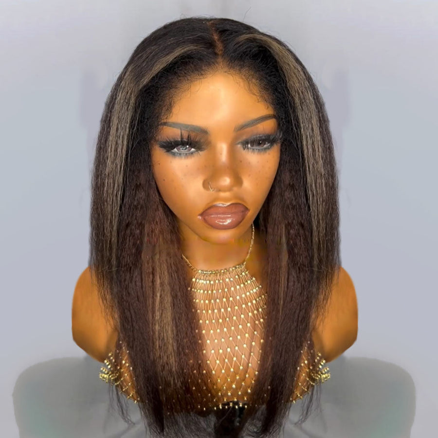 Highlights Kinky Straight With Ultra-Realistic Kinky Edges 13x4 HD Lace Front Wig