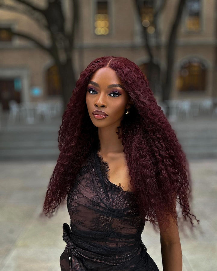 Burgundy Color Water Wave 5x5 Lace Closure Wig